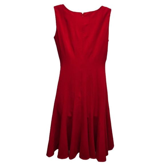 Calvin Klein Womens Shift Dress Red Pleated Scoop Neck Sleeveless Stretch 6 - Picture 2 of 8